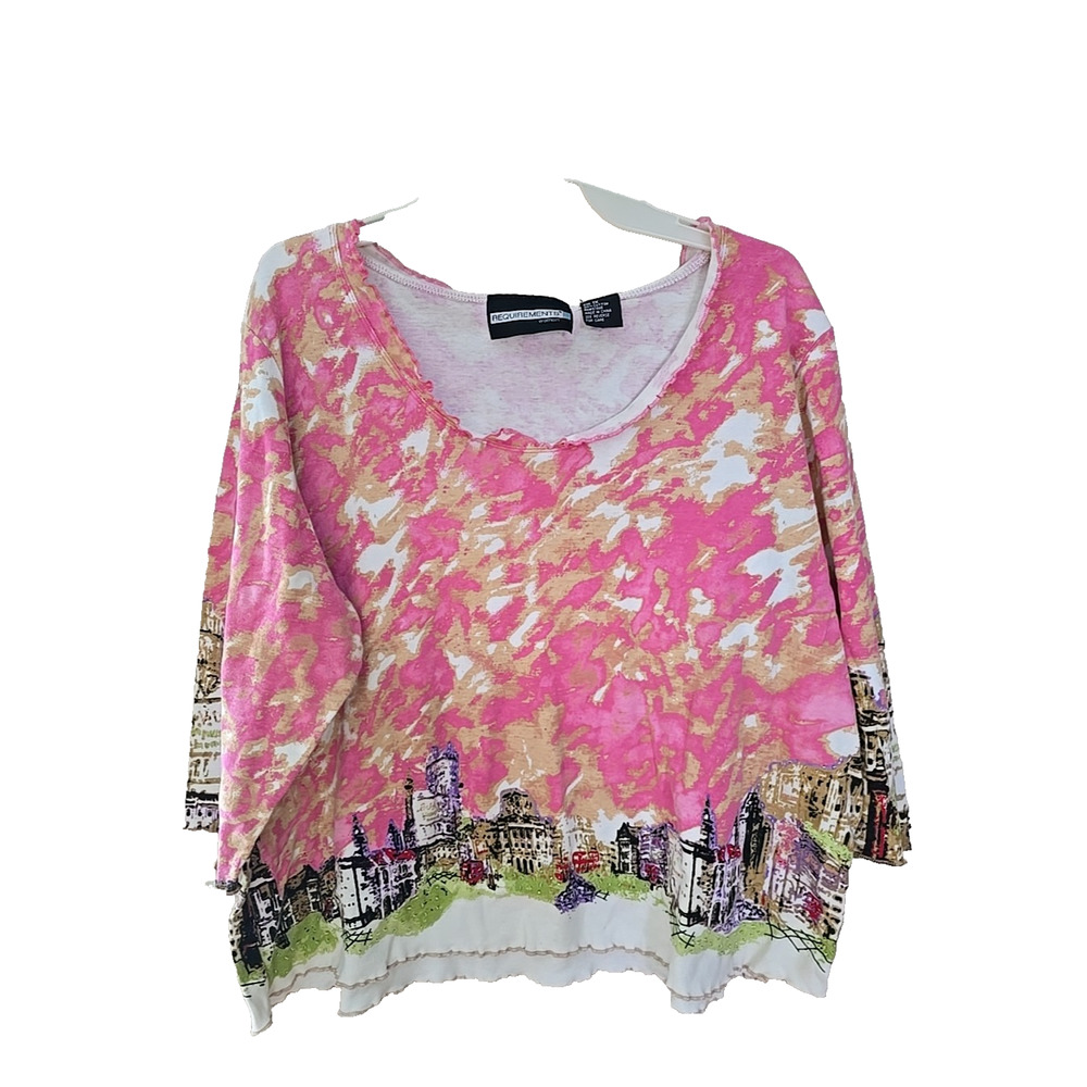 Requirements Pink Tie Dye Village Beaded 3/4 Sleeve Casual Top‎ Womans Size 1X